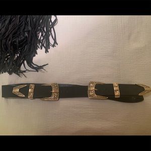 Black and gold double buckle belt